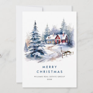 Retro Vintage Country House Christmas Tree Holiday Card
