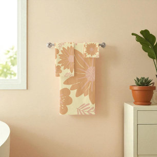 Retro Vintage Cream Orange Floral  Bath Towel Set