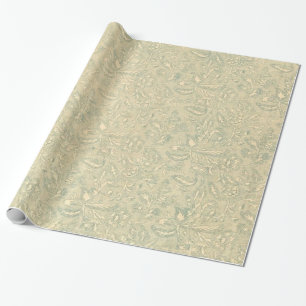 Retro Vintage Creme Leaf Floral Moss Green Wrapping Paper