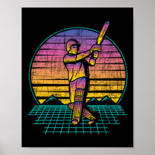 Retro Vintage Cricket Player - 80s Cricketer Tsman Poster