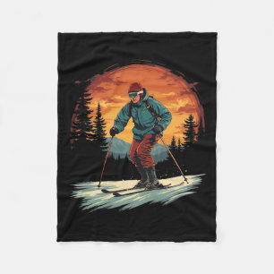 Retro Vintage Cross-country Skiing - Winter Sports Fleece Blanket