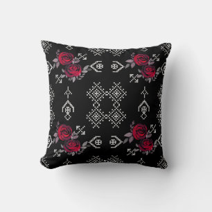 Retro vintage cross stitch watercolor roses cushion