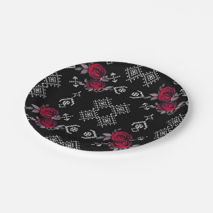 Retro vintage cross stitch watercolor roses paper plate