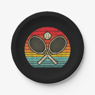 Retro Vintage Crossed Tennis Racket - Sports Lover Paper Plate
