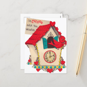 retro vintage cuckoo clock Valentine Holiday Postcard