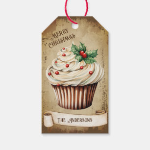 Retro Vintage Cupcake Merry Christmas Gift Tags