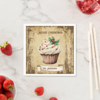 Retro Vintage Cupcake Merry Christmas