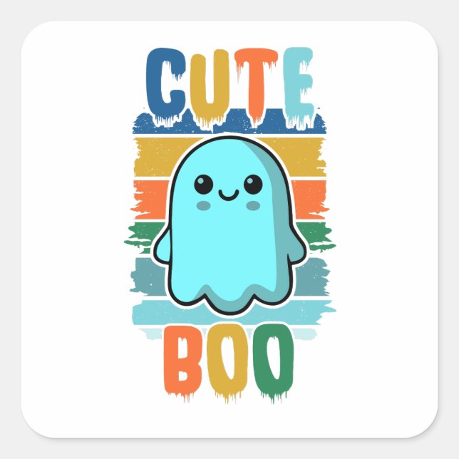 Retro Vintage Cute Halloween Ghost Square Sticker (Front)