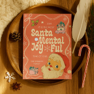 Retro Vintage Cute Santa Christmas Pink Ribbon Holiday Card