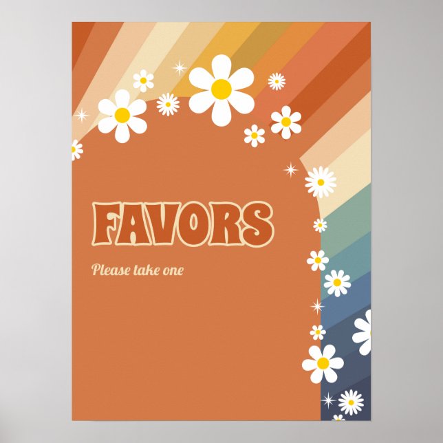 Retro Vintage Daisy Favours Rainbow Daisy Poster (Front)