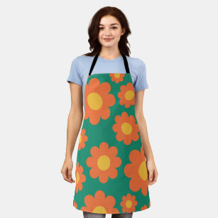 Retro Vintage Daisy Floral Botanical  70S Abstract Apron