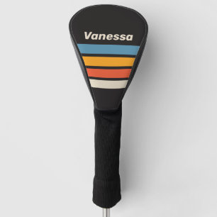 Retro Vintage Dark Rainbow Across Stripe with Name Golf Head Cover