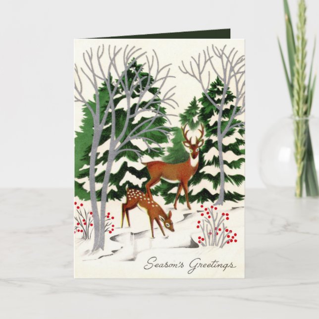 retro vintage deer add sentiment holiday card (Front)