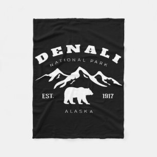 Retro Vintage Denali National Park For Kids Hiking Fleece Blanket
