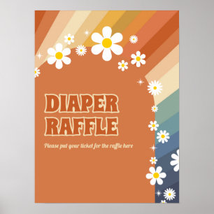 Retro Vintage Diaper Raffle Rainbow Daisy Poster