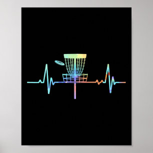 Retro Vintage Disc Golf Sket Heartbeat Line Colorf Poster