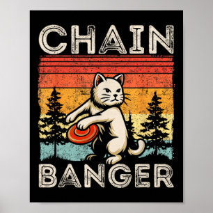 Retro Vintage Disc Golfer Cat Chain Nger Disc Golf Poster