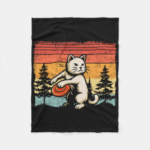 Retro Vintage Disc Golfer Cat Disc Golf Player Fleece Blanket