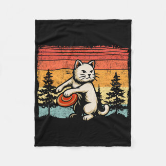 Retro Vintage Disc Golfer Cat Disc Golf Player  Fleece Blanket