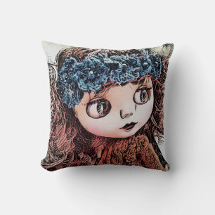 Retro vintage doll grunge art cute fun boho style cushion