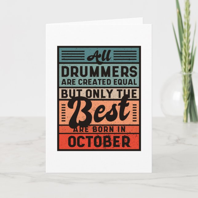 Retro Vintage Drummer Birthday October Card (Front)