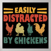 Retro Vintage Easily Distracted By Chickens