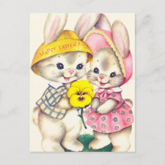 retro vintage Easter bunnies Holiday postcard