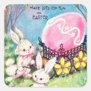 Retro vintage Easter bunnies Holiday sticker