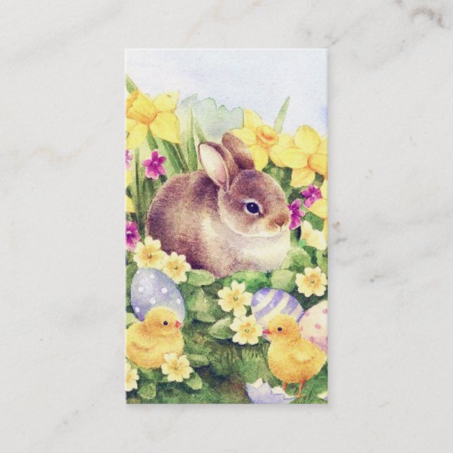retro vintage Easter bunny add greeting Business Card (Front)
