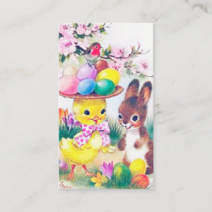 retro vintage Easter bunny chick add greeting Business Card