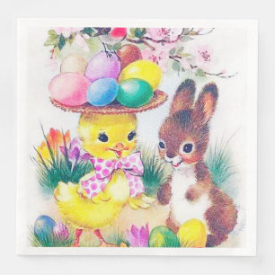Retro vintage Easter bunny chick party paper napki Napkin