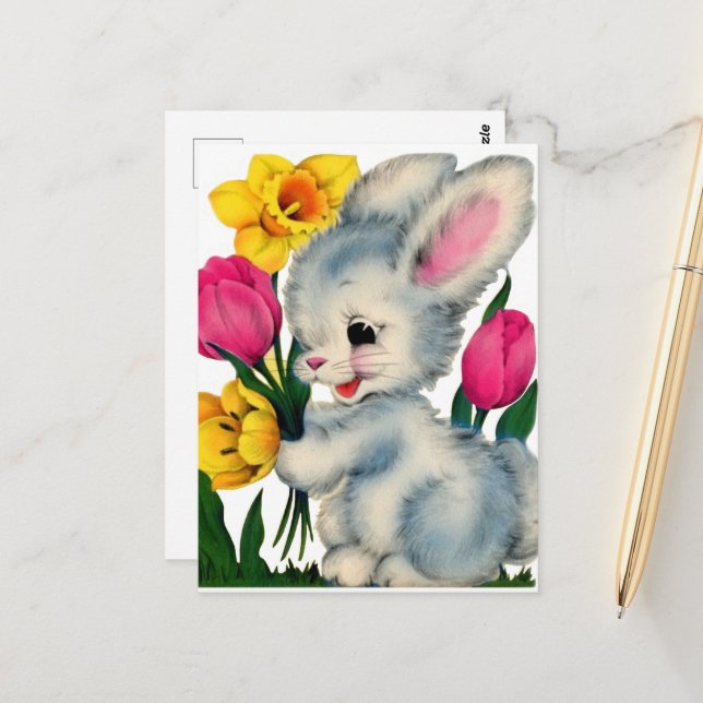 retro vintage Easter bunny Holiday  Postcard (Front/Back In Situ)