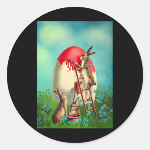 Retro Vintage Easter Bunny Painting Easter Basket Classic Round Sticker