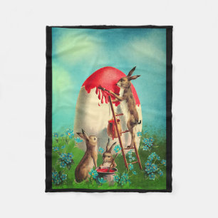 Retro Vintage Easter Bunny Painting Easter Basket Fleece Blanket