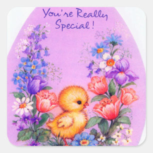 Retro vintage Easter chick Holiday sticker
