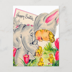 Retro vintage Easter child Holiday postcard