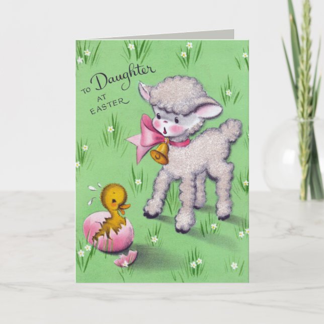 Retro vintage Easter Daughter add message card (Front)