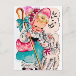 Retro vintage Easter girl Holiday postcard