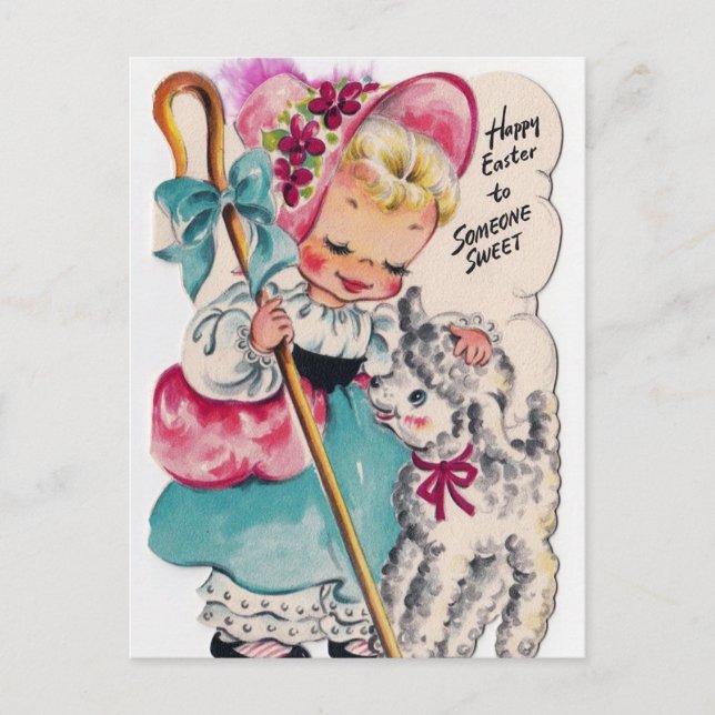 Retro vintage Easter girl Holiday postcard (Front)