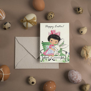 Retro vintage Easter girl Holiday postcard