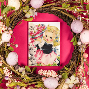 Retro vintage Easter girls Holiday Card