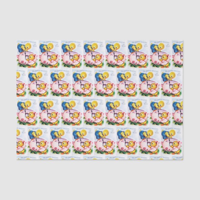 retro vintage Easter greeting chicks party Tissue Paper (Front)