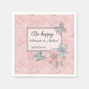 Retro vintage elegant pink frame flowers pearls be napkin