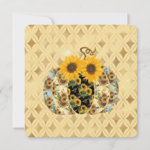 Retro Vintage Fall Sunflower Pumpkin Flat Card