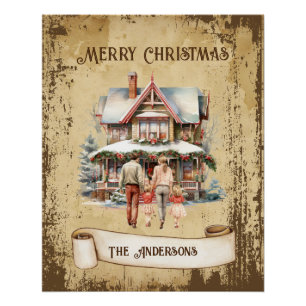Retro Vintage Family New House Merry Christmas Poster