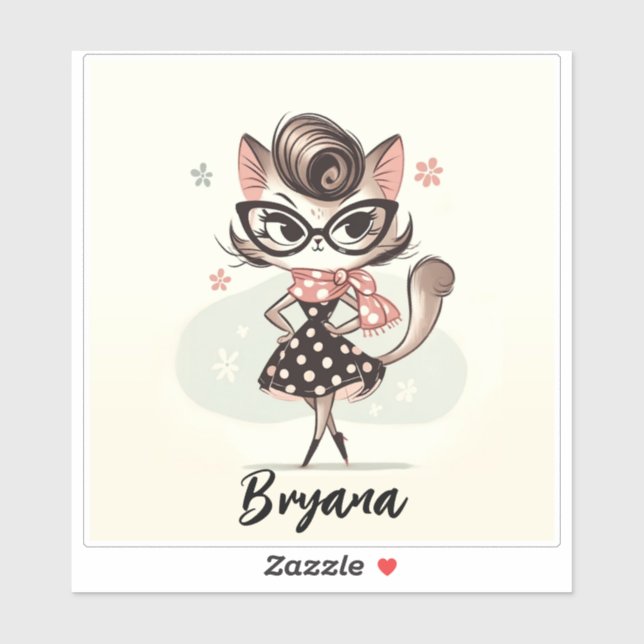 Retro Vintage Feminine Kitten With Cat Eye Glasses (Sheet)