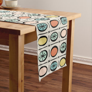 Retro Vintage Filled Ovals Pattern Pastels Short Table Runner