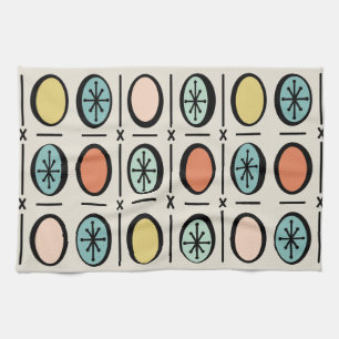 Retro Vintage Filled Ovals Pattern Pastels Tea Towel