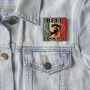 Retro Vintage Fishing Reel Cool Dad Fishing Lover 15 Cm Square Badge