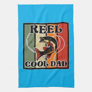 Retro Vintage Fishing Reel Cool Dad Fishing Lover Tea Towel